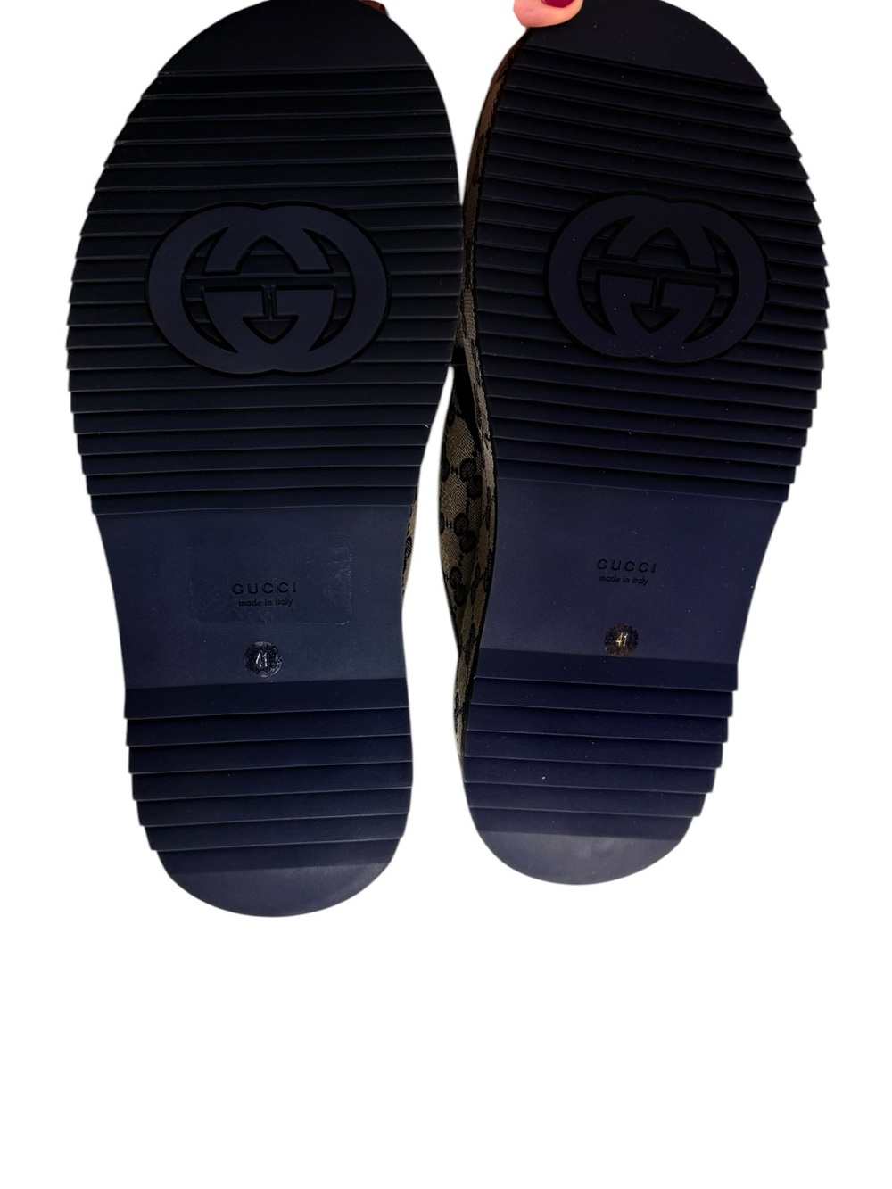 Gucci GG Canvas Platform Slides Sandals Beige Blue Sz 41 NWT - Picture 10 of 12